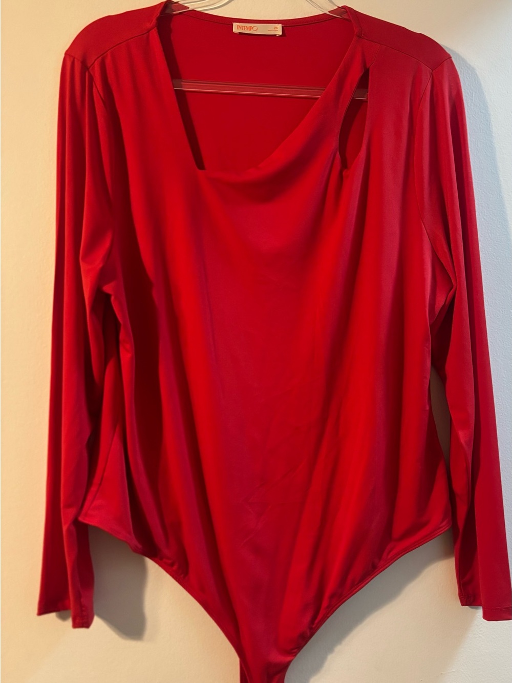 Nina Red Draped Long-Sleeve Bodysuit NWOT